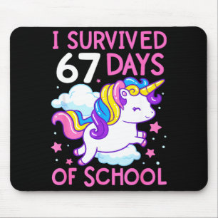 Mousepad Unicórnio Engraçado Eu Sobrevivi 67 Dias De Escola
