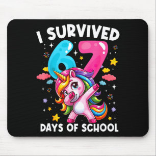 Mousepad Unicórnio Engraçado Eu Sobrevivi 67 Dias De Escola