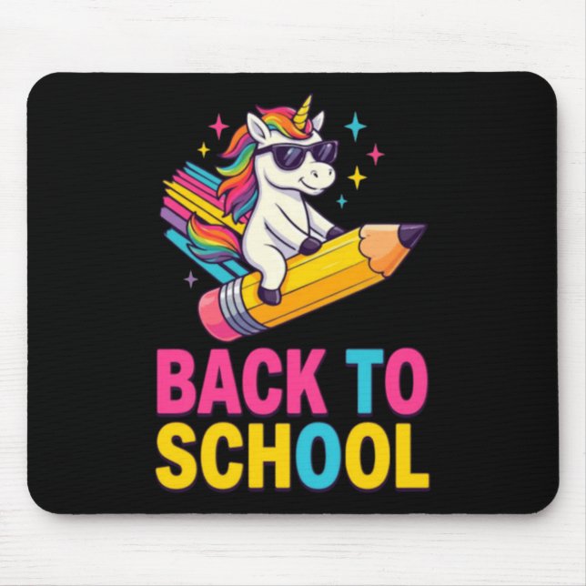 Mousepad Unicórnio Fofo De Volta à Escola Primeiro Dia de A (Frente)