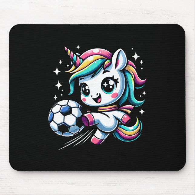 Mousepad Unicórnio Fofo Jogando Futebol  (Frente)