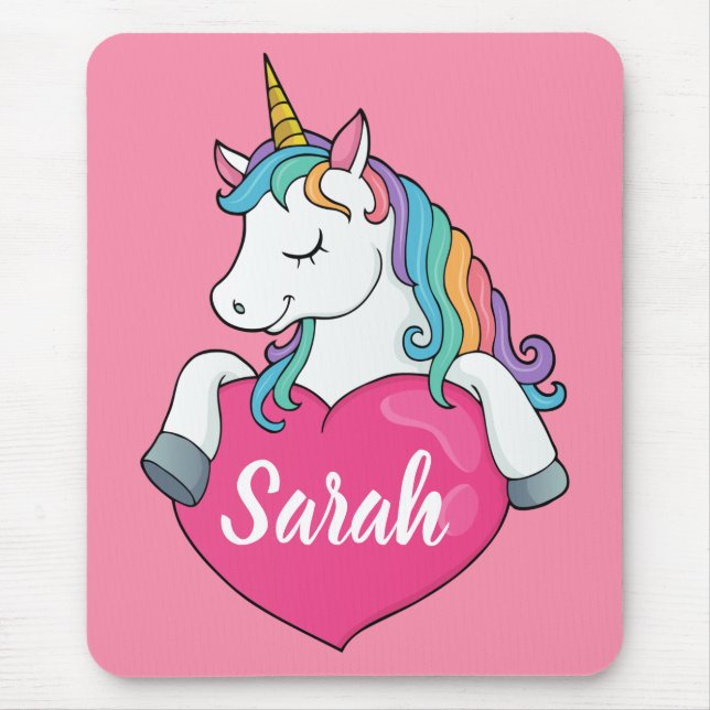 Mousepad Unicórnio Fofo Nome Personalizado  (Frente)