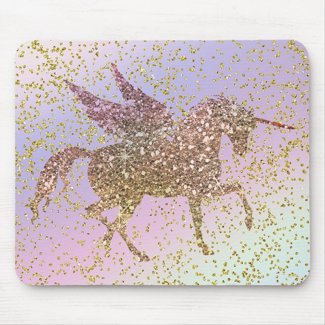 Mousepad Unicórnio Glitter Dourado Pastel Arco-Íris Meninas (Frente)