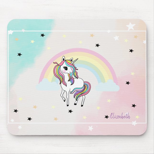 Mousepad Unicórnio Mágico, Arco-Íris, Estrelas (Frente)