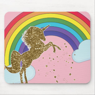 Mousepad Unicórnio Retro Arco-íris & Estrelas Douradas