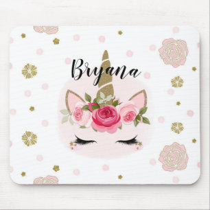 Mousepad Unicórnio Rosa e Dourado Flor Trendy Fofo