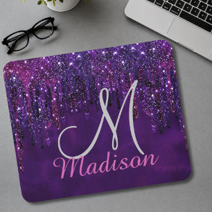 Mousepad Unicórnio Rosa Roxo Fofo Brilho Monograma