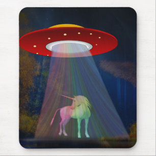 Mousepad Unicórnio sob UFO Rainbow Beam at Night, ZKoA