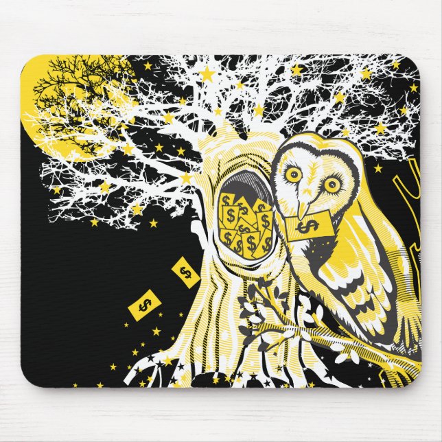 Mousepad – Urban Tree Owl & Wealth Surreal Pop-Art (Frente)