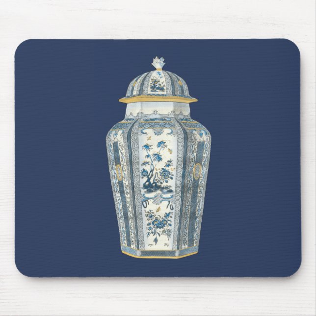 Mousepad Urna Asiática Decorativa em Azul e Branco (Frente)