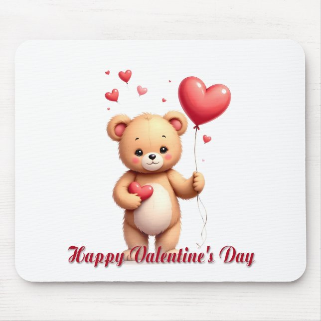 Mousepad Ursa Teddy Fofa com Coração – Feliz Dia dos Namora (Frente)