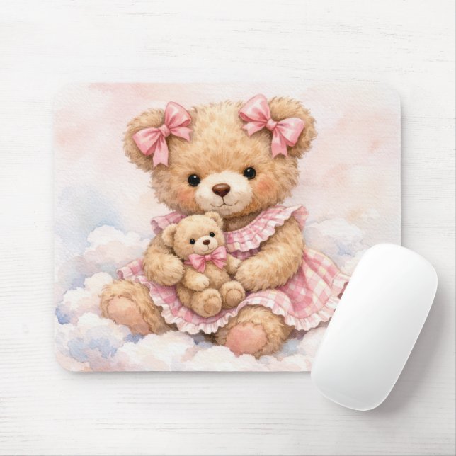 Mousepad Ursa Teddy Menina Sentada em uma Nuvem (Com mouse)