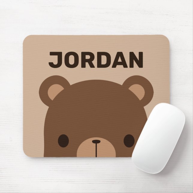 Mousepad Urso Castanho Bonito com Nome Personalizado (Com mouse)