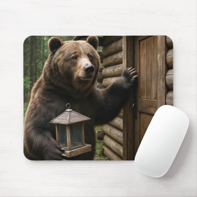 Mousepad Urso com um alimentador de aves vazio (Com mouse)