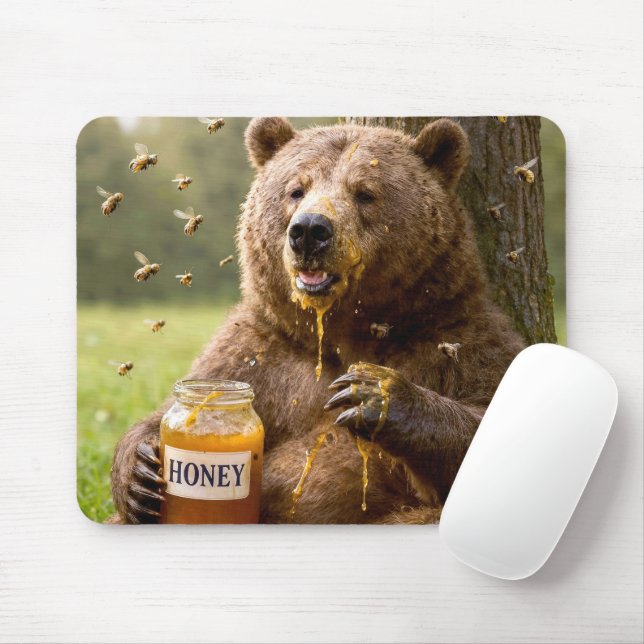 Mousepad Urso Comendo Mel de um Pote (Com mouse)