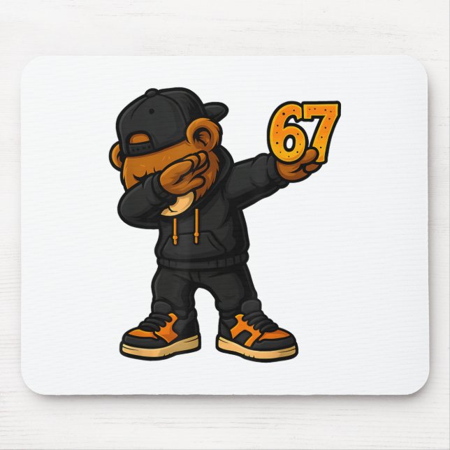 Mousepad Urso Dabbing 67 Meme Engraçado Brainrot Hip Hop Cr (Frente)