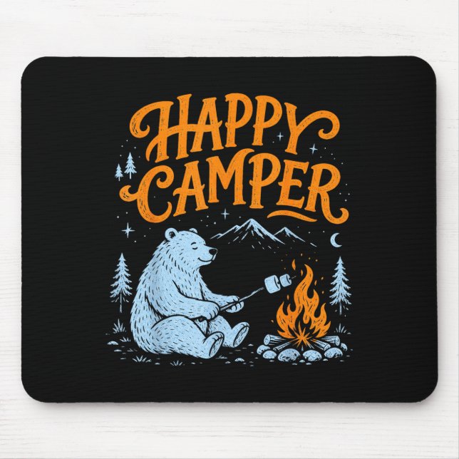 Mousepad Urso de acampamento feliz torra marshmallows desig (Frente)