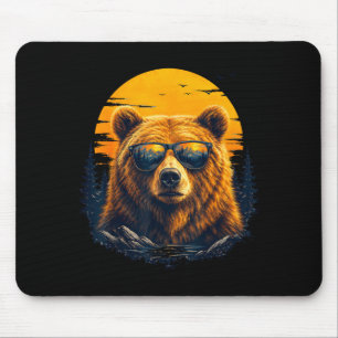 Mousepad Urso de hiking com óculos de sol arte retrô de mon