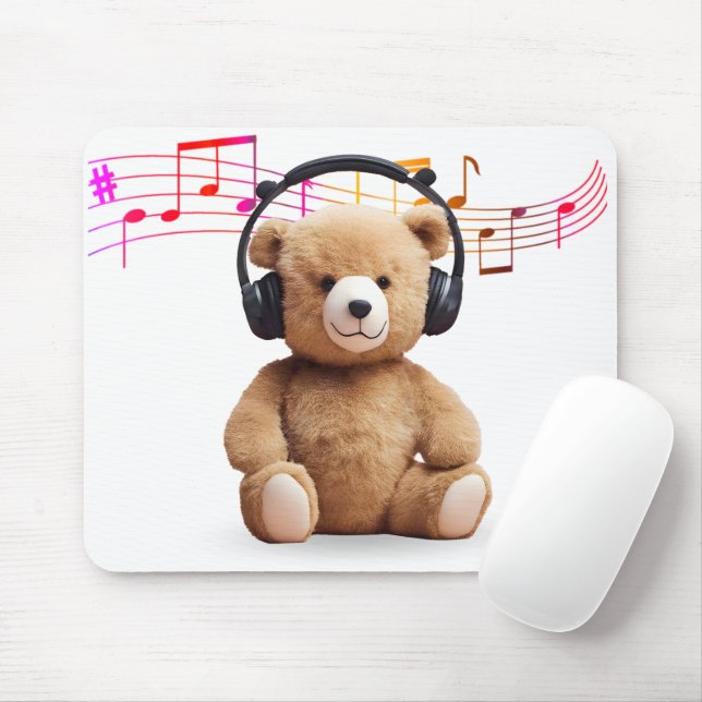 Mousepad Urso de Música com Fones de ouvido (Com mouse)