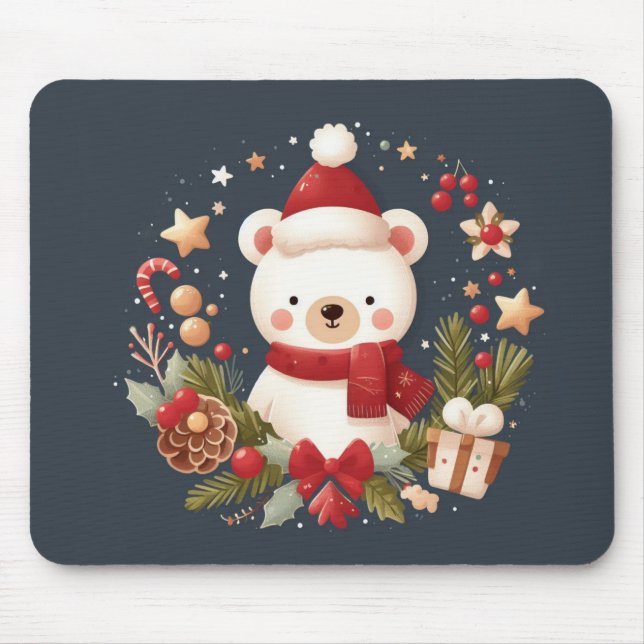 Mousepad Urso de Natal/Inverno em coroa (Frente)