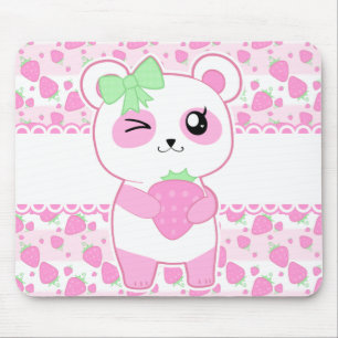 Mousepad Urso de panda bonito de Kawaii do rosa da morango