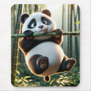 Mousepad Urso de Panda pendurado em uma filial de bambu