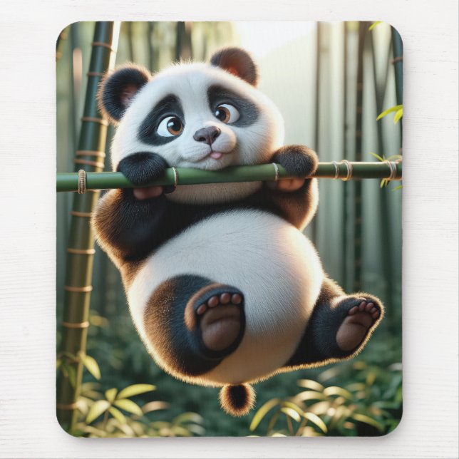 Mousepad Urso de Panda pendurado em uma filial de bambu (Frente)