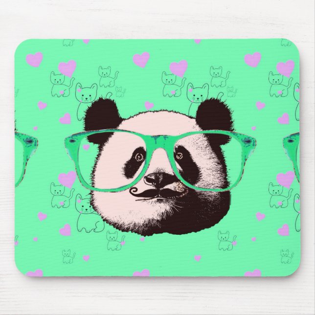 Mousepad Urso de Panda Steampunk em Óculos com bigode (Frente)