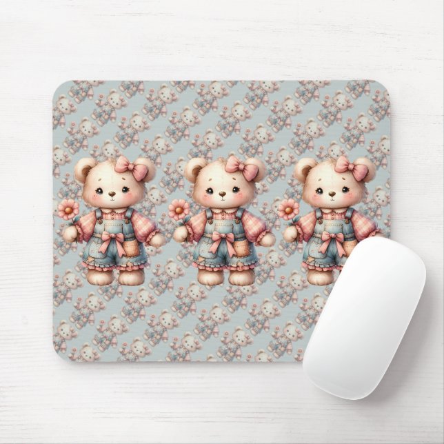 Mousepad Urso de Pastel, Segurando Sobremesas para Vestir F (Com mouse)