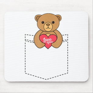 Mousepad Urso de pelúcia fofo no bolso abraçando coração -