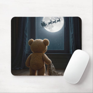 Mousepad Urso de pelúcia observando o Papai Noel