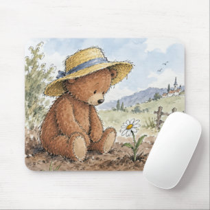 Mousepad Urso de Pelúcia Olhando para uma Margarida Crescen