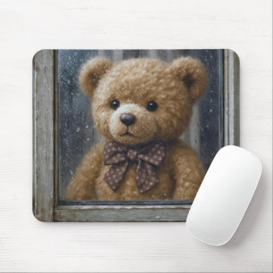 Mousepad Urso de Pelúcia Olhando pela Janela Chuvosa