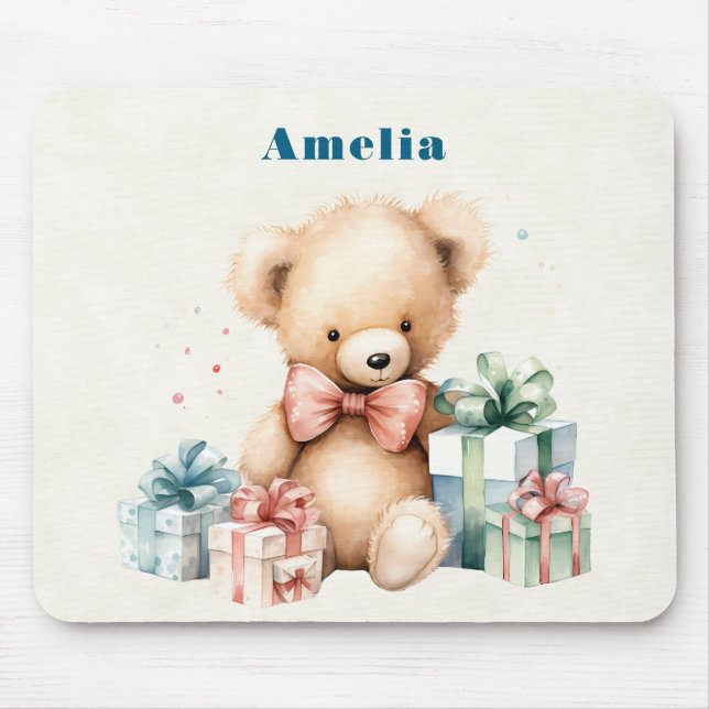 Mousepad Urso de Teddy Bonito com Presentes de Natal (Frente)