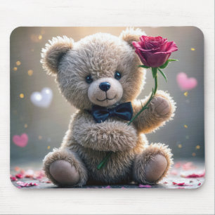 Mousepad Urso De Teddy Com Rosa vermelha