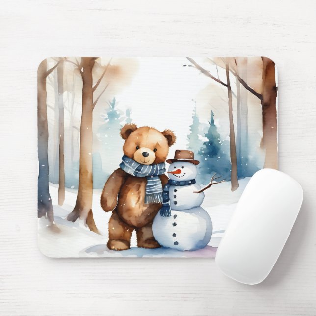 Mousepad Urso De Teddy De Inverno E Neve (Com mouse)