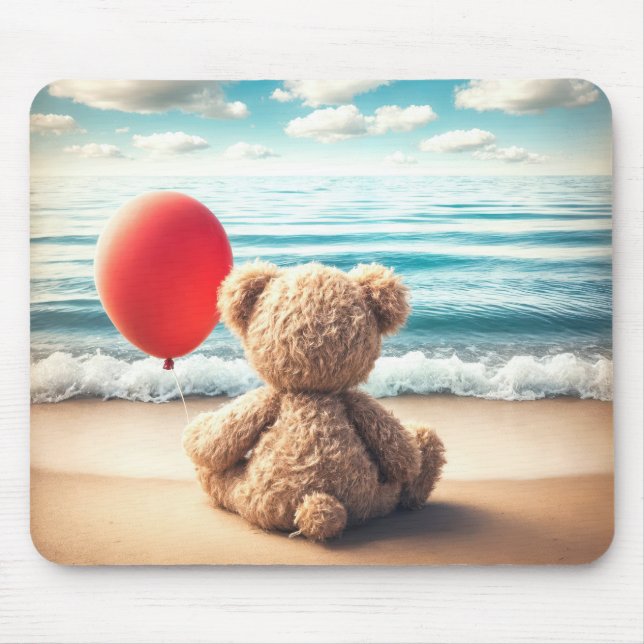 Mousepad Urso de Teddy numa Praia com Balão (Frente)