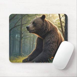 Mousepad Urso Em Florestas De Verão Com Flores Selvagens