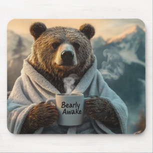 Mousepad Urso em Robe Segurando Caneca de Café