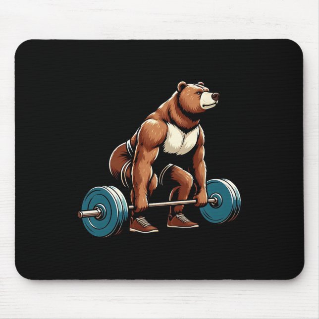 Mousepad Urso Engraçado Levantando Pesos Construção de Port (Frente)