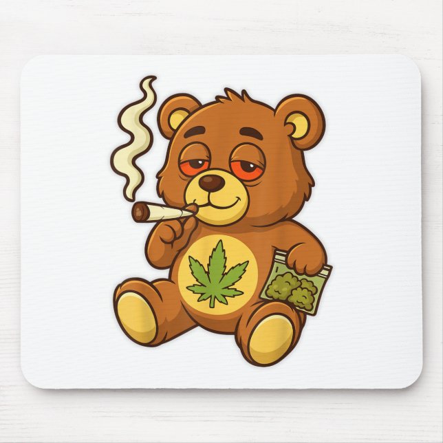 Mousepad Urso Engraçado, Urso Fumante Engraçado Com Folha C (Frente)