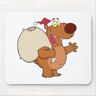 Mousepad Urso feliz do papai noel que acena um cumprimento