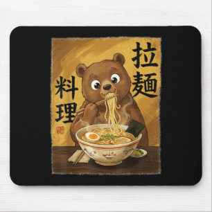 Mousepad Urso Fofo Comendo Macarrão Ramen Divertido Japão K