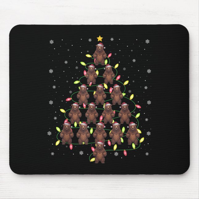 Mousepad Urso Grizzly Papais noeis Árvore de Natal Luzes Fe (Frente)