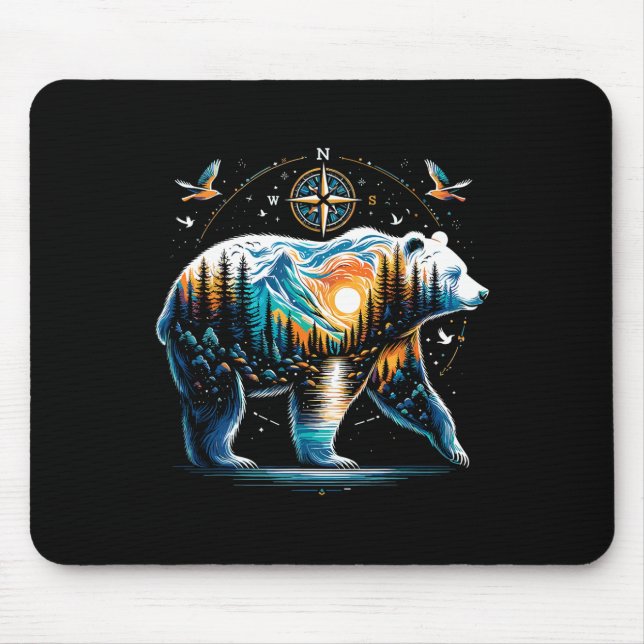 Mousepad Urso Hiking Urso Pardo Camping Caminhante  (Frente)