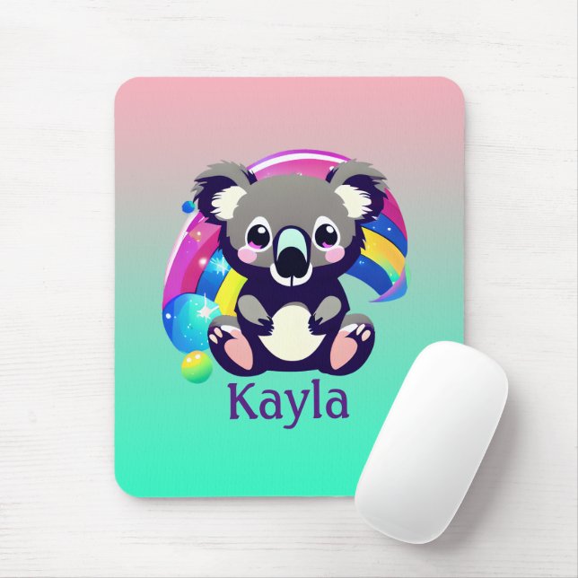 Mousepad Urso Koala Personalizado e Arco-íris (Com mouse)