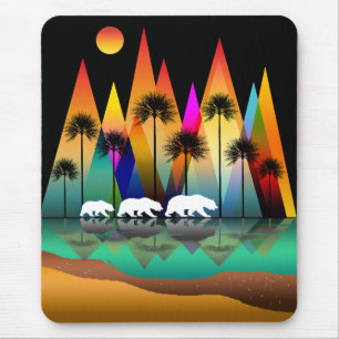 Mousepad Urso Na Floresta Montanhas Modernas
