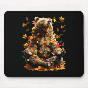 Mousepad Urso Pacífico Folhas de Outono Meditando Zen Anima