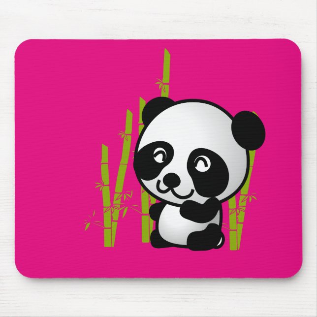 Mousepad Urso panda branco e preto num bosque de bambu. (Frente)