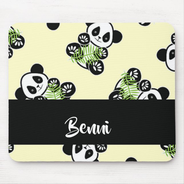 Mousepad Urso-panda com folhas verdes de bambu (Frente)