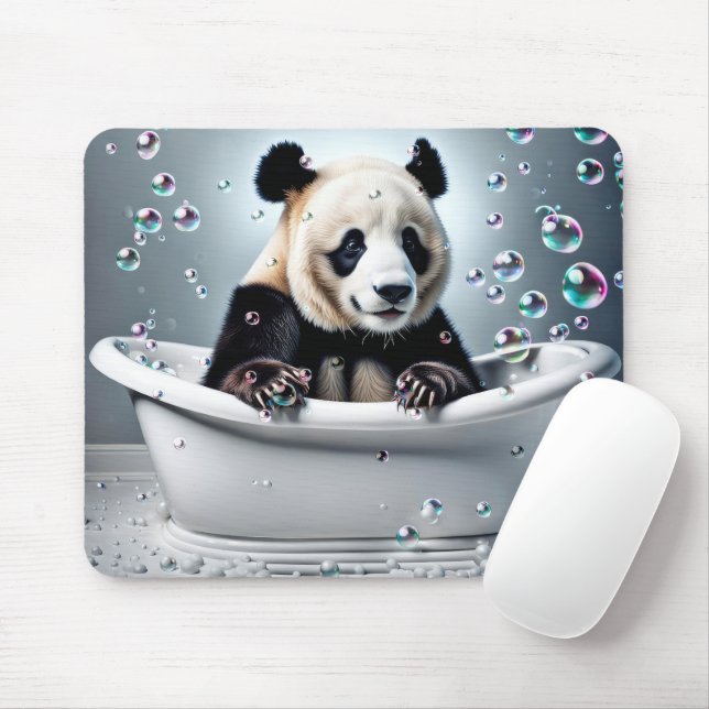Mousepad Urso Panda Na Banheira De Bolhas (Com mouse)